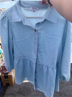 Pilgrim Light Blue Button-Front Peplum Blouse